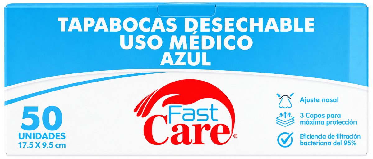 Tapabocas Azul  Fast Care Empaque Individual X 50 Und